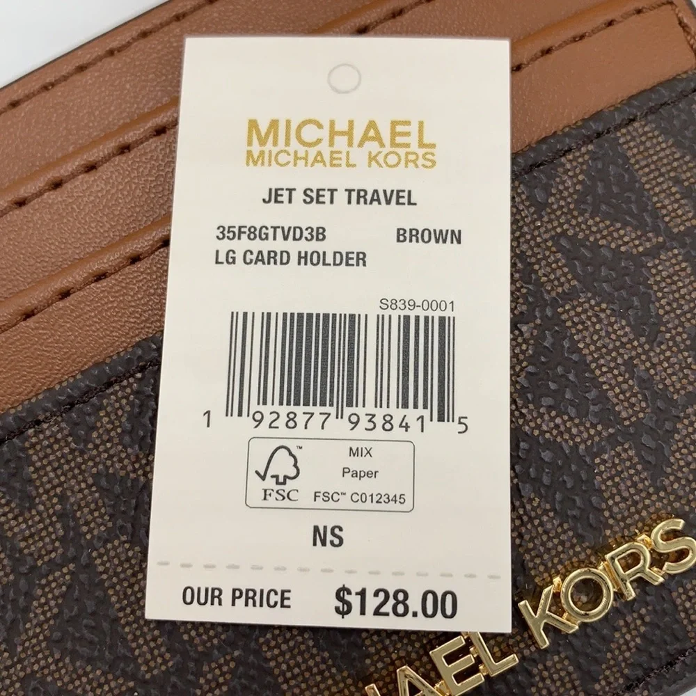 MICHAEL KORS Leather Large Card Holder Case Wallet Brown signature color